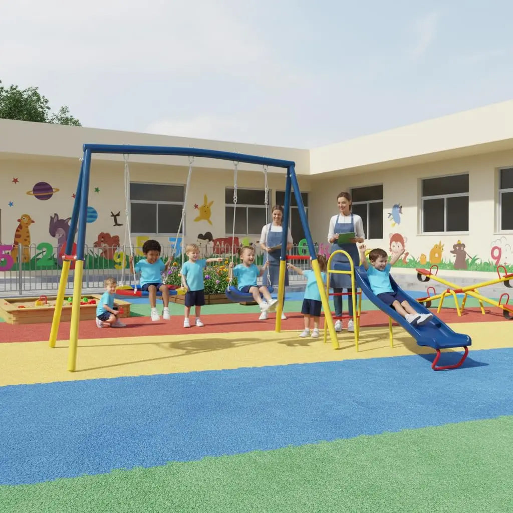 Heavy-Duty 3-In-1 Outdoor Swing Set With Slide And Belt Swing