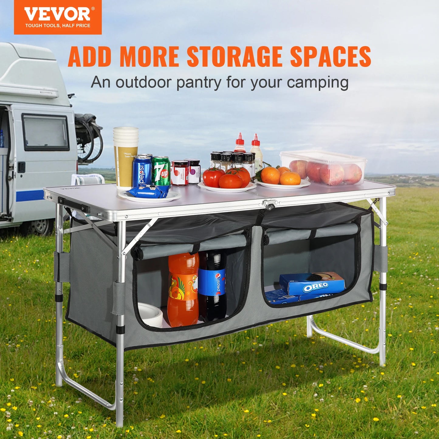 VEVOR Camping Kitchen Table Quick Set Up Folding Outdoor Table
