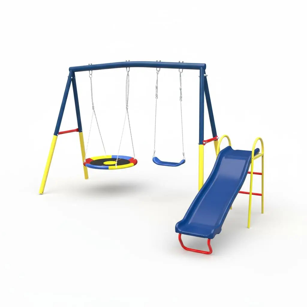 Heavy-Duty 3-In-1 Outdoor Swing Set With Slide And Belt Swing