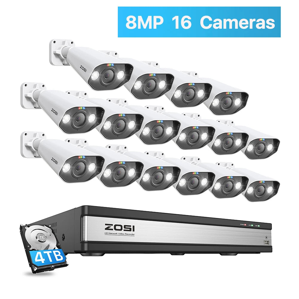 ZOSI 16CH 4K PoE Security Camera System with AI Detection