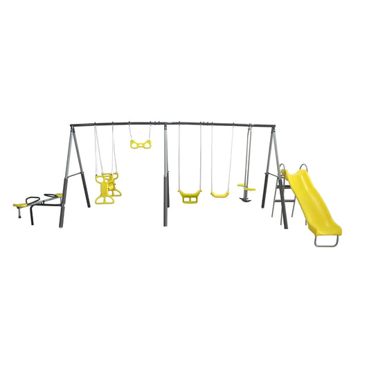Metal A Frame Kids Swing Set Backyard Playset With Slide See Saw Glider