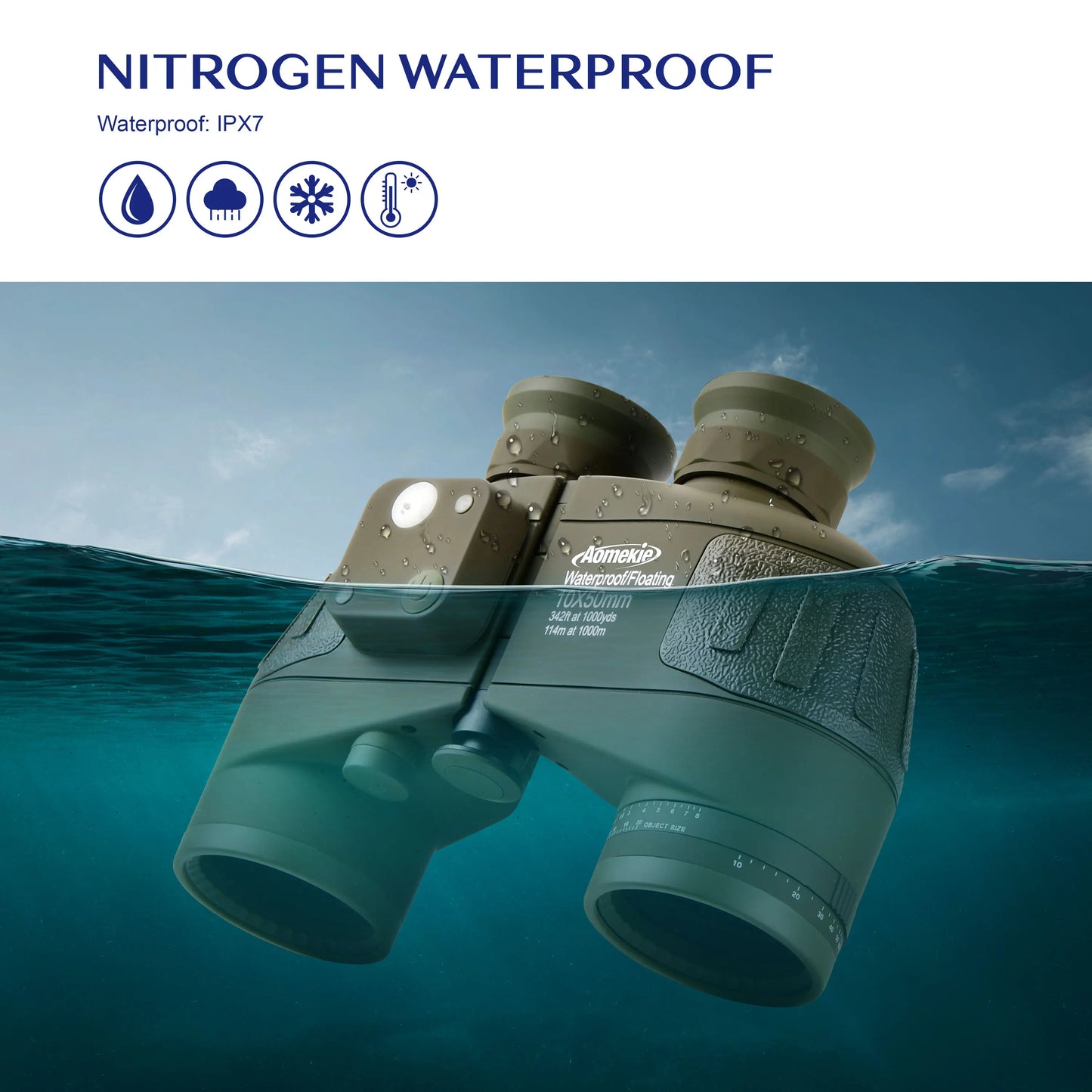 10x50 HD Marine Binoculars With Rangefinder Compass Waterproof