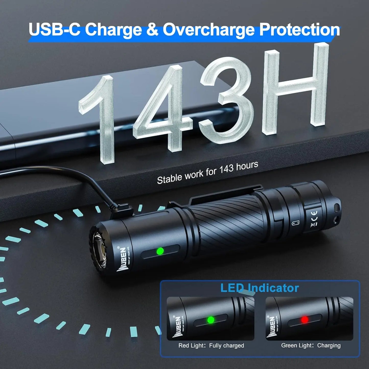 WUBEN C3 1200 Lumen Rechargeable LED Flashlight IP68 Waterproof