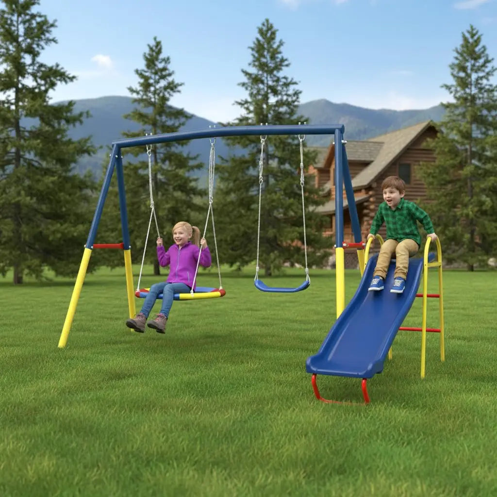 Heavy-Duty 3-In-1 Outdoor Swing Set With Slide And Belt Swing