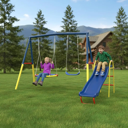 Heavy-Duty 3-In-1 Outdoor Swing Set With Slide And Belt Swing