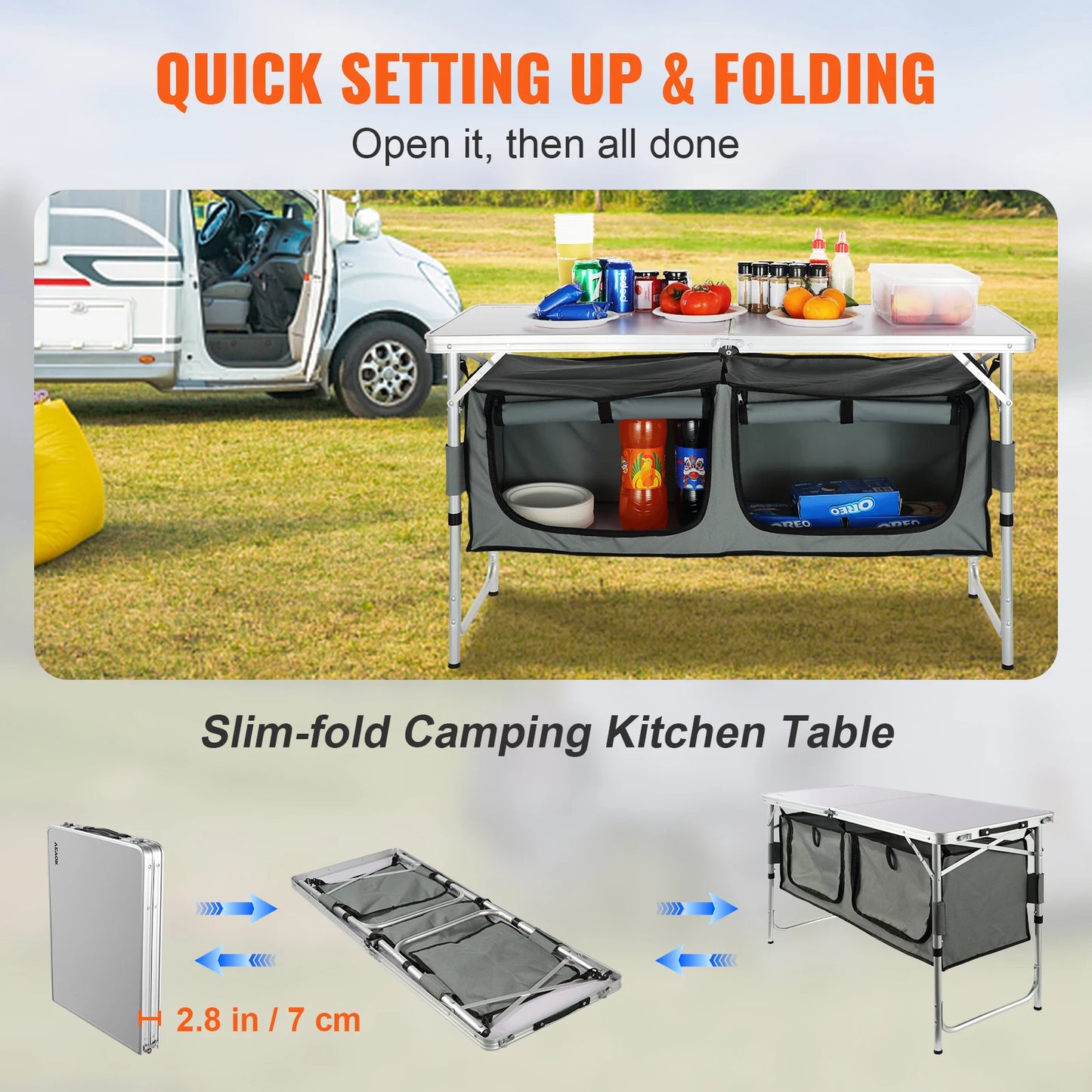 VEVOR Camping Kitchen Table Quick Set Up Folding Outdoor Table