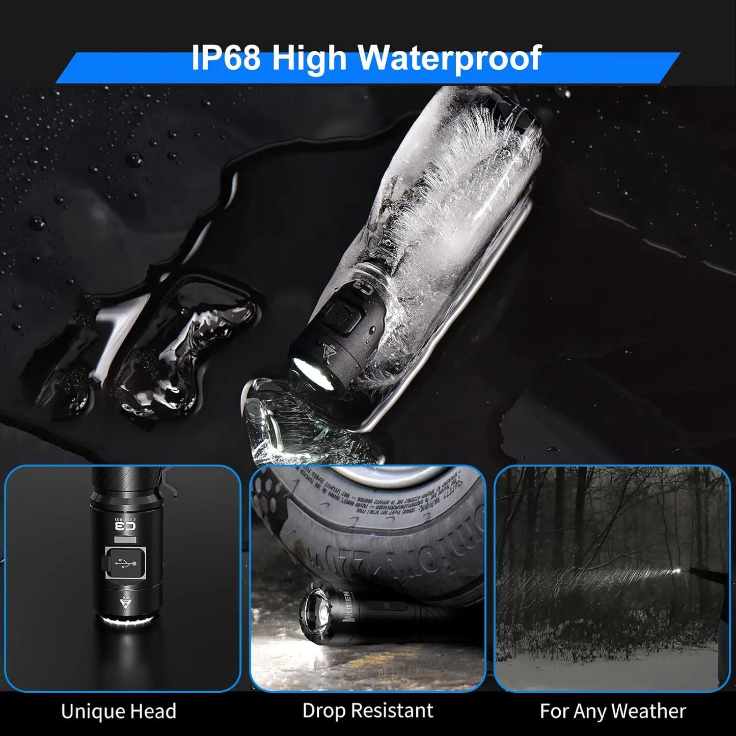 WUBEN C3 1200 Lumen Rechargeable LED Flashlight IP68 Waterproof