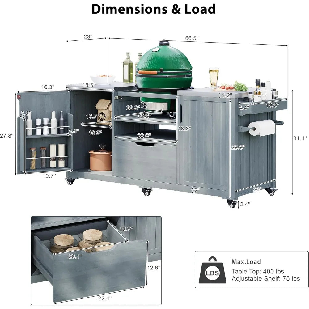 Outdoor Kitchen Island for Big Green Egg Grills Stainless Top