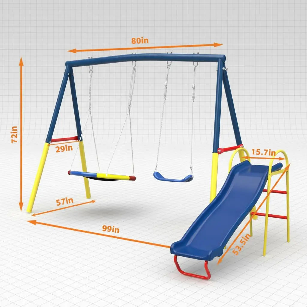 Heavy-Duty 3-In-1 Outdoor Swing Set With Slide And Belt Swing