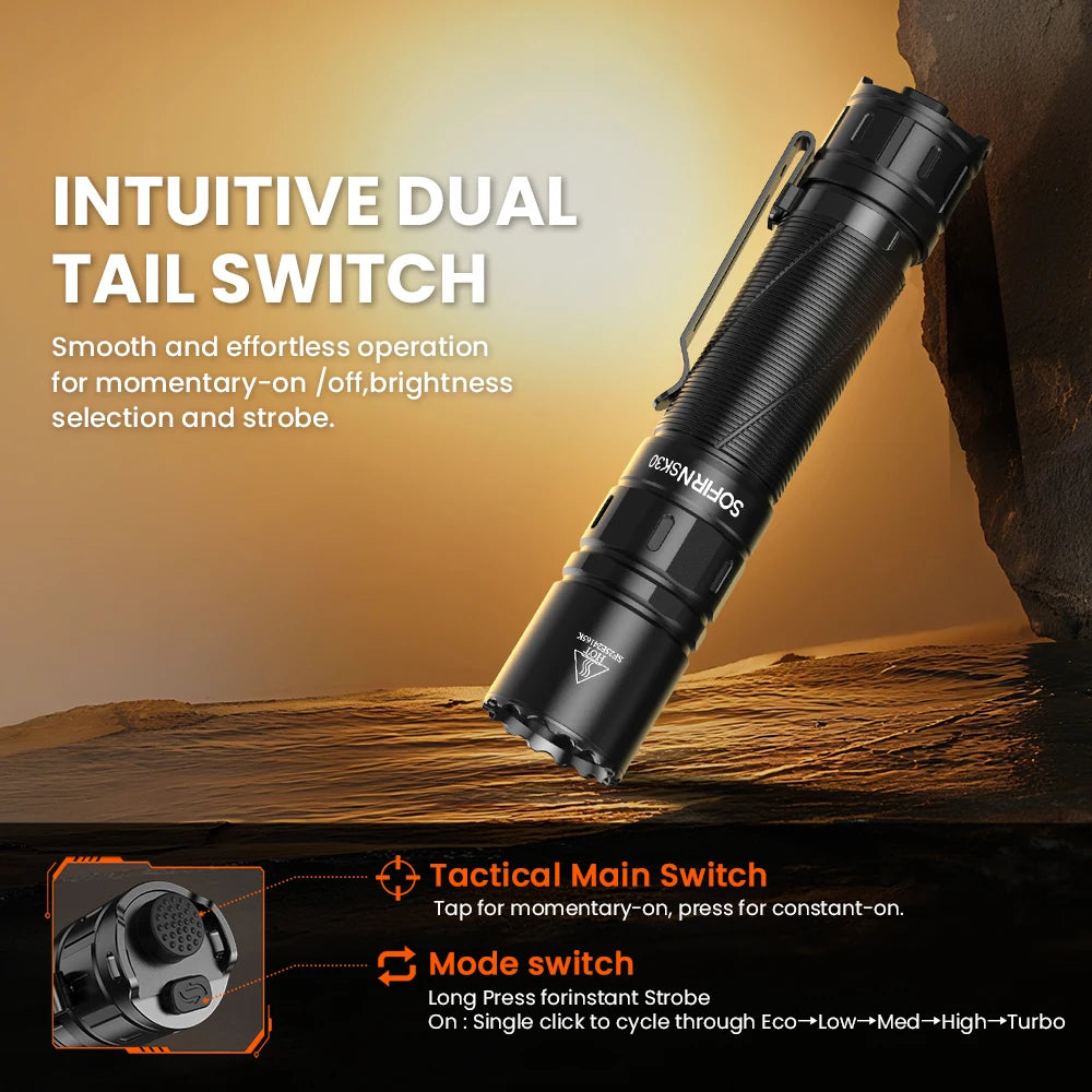 Sofirn SK30 3000 Lumen 6000K USB C Tactical Flashlight