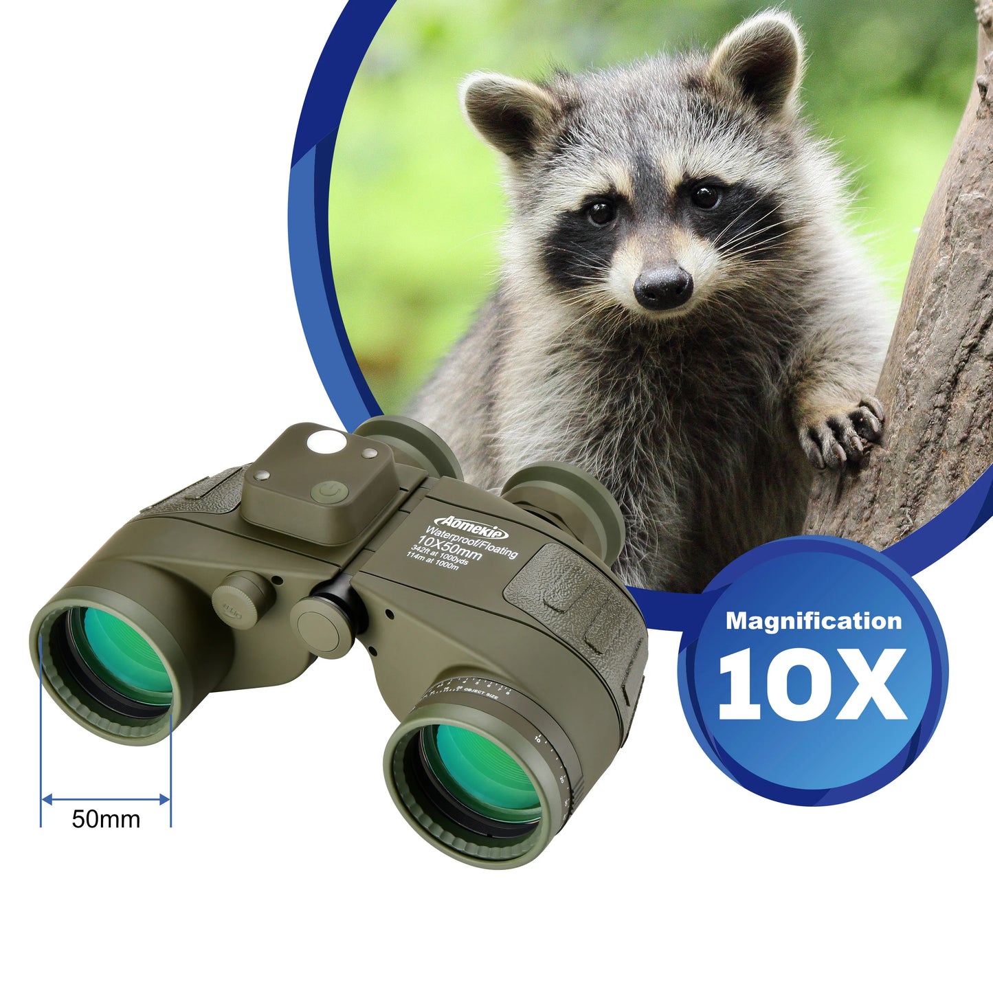 10x50 HD Marine Binoculars With Rangefinder Compass Waterproof