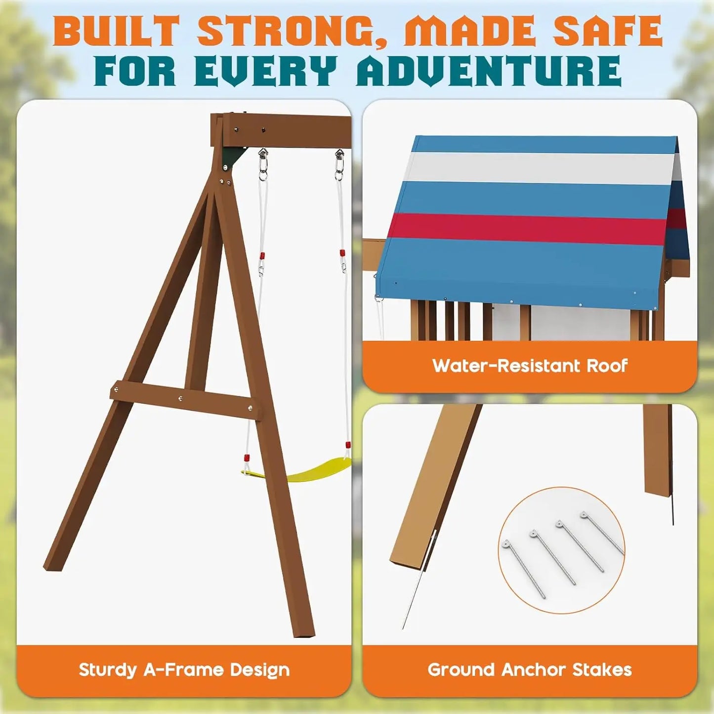 Wooden 6-In-1 Kids Swing Set With Tower Playhouse Wave Slide